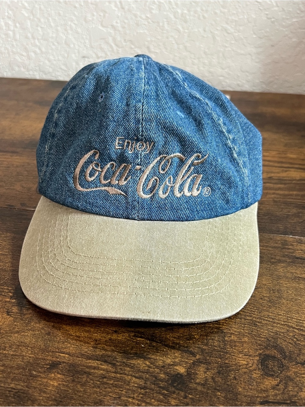 Rare vintage Coca Cola Blue Denim Cap with Tan Brim